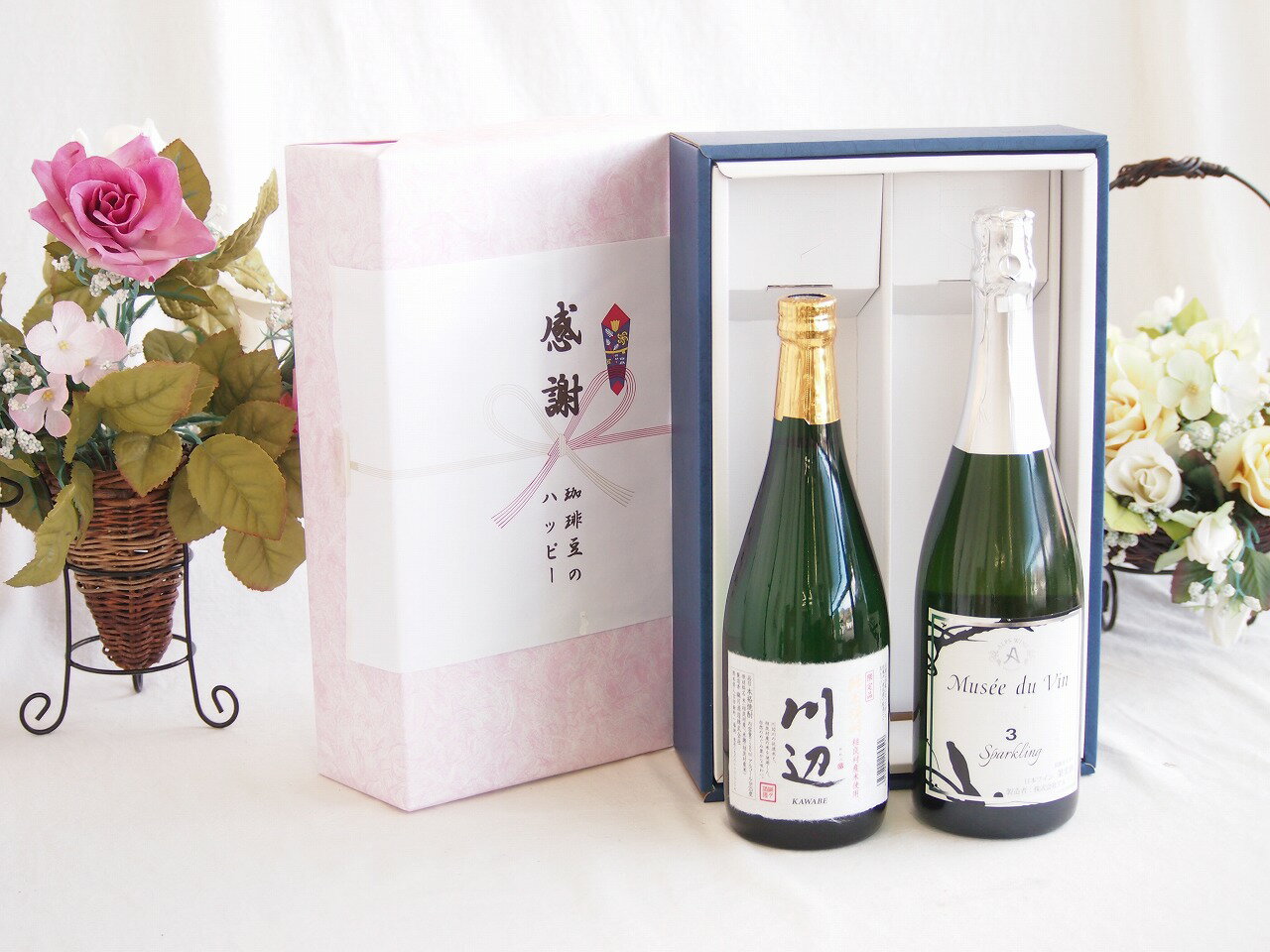 【最大2000円オフクーポン16日1:59迄】感謝の贈り物ボックス フルーティーな香り球磨焼酎と国産ワインセット(酸化防止剤無添加 契約農場の有機白ワイン やや甘口(長野県)720ml純米焼酎川辺(熊本県)720ml