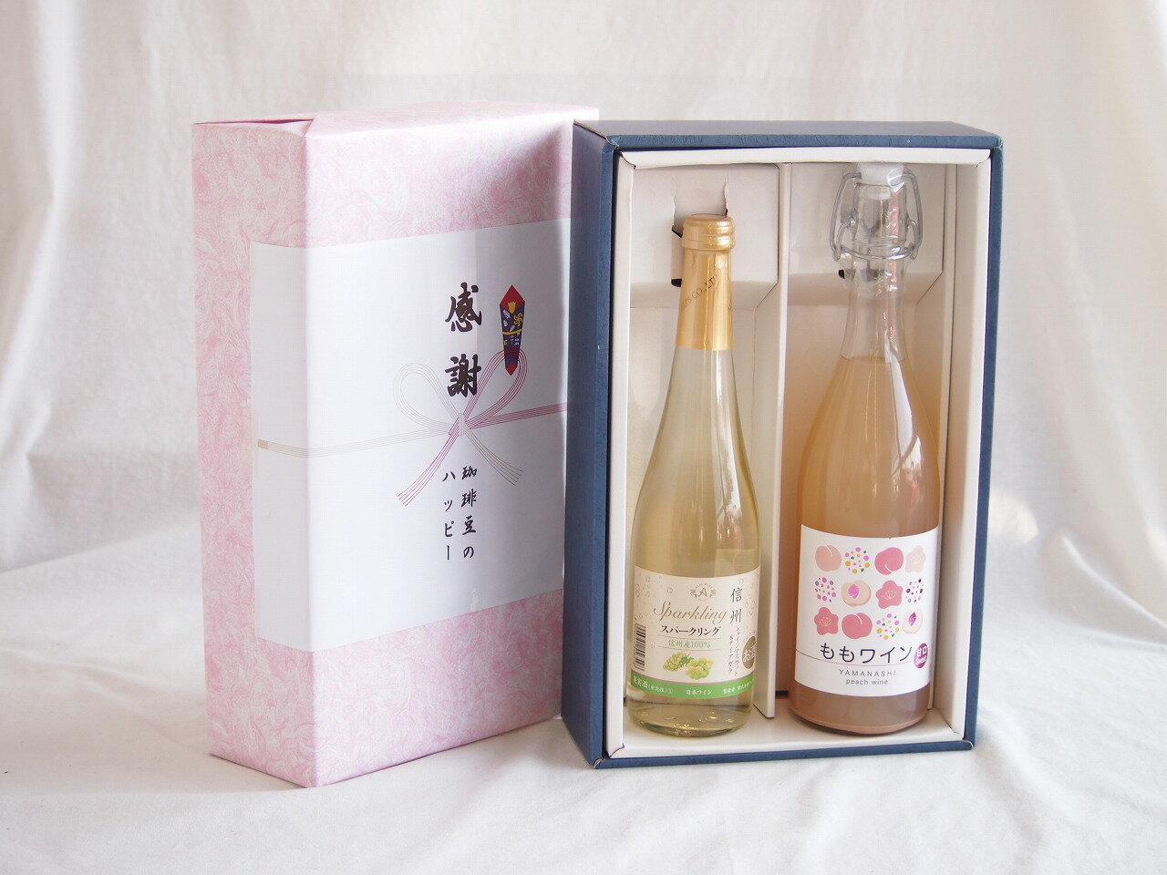 【最大2000円オフクーポン26日1:59迄】感謝の贈り物ボックス信州産シャインマスカットとナイアガラワインと国産ワインセット(山梨県産無濾過ももワイン 甘口(山梨県産)720ml信州シャインマスカット＆ナイアガラスパークリング500ml