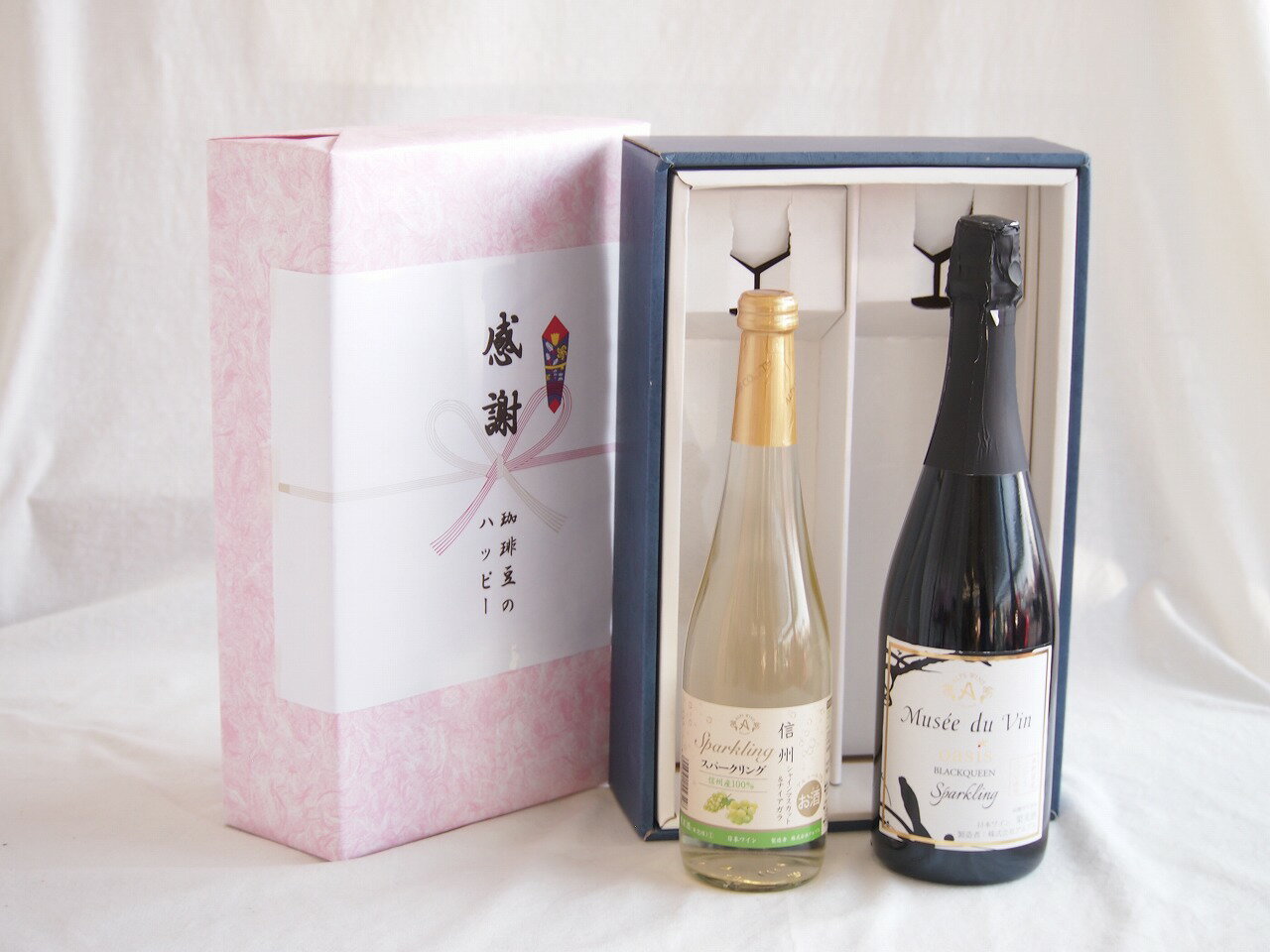 感謝の贈り物ボックス信州産シャインマスカットとナイアガラワインと国産ワインセット(MdV オアシス ブラッククイーン白スパークリングワイン辛口(長野県)750ml信州シャインマスカット＆ナイアガラスパークリング500ml