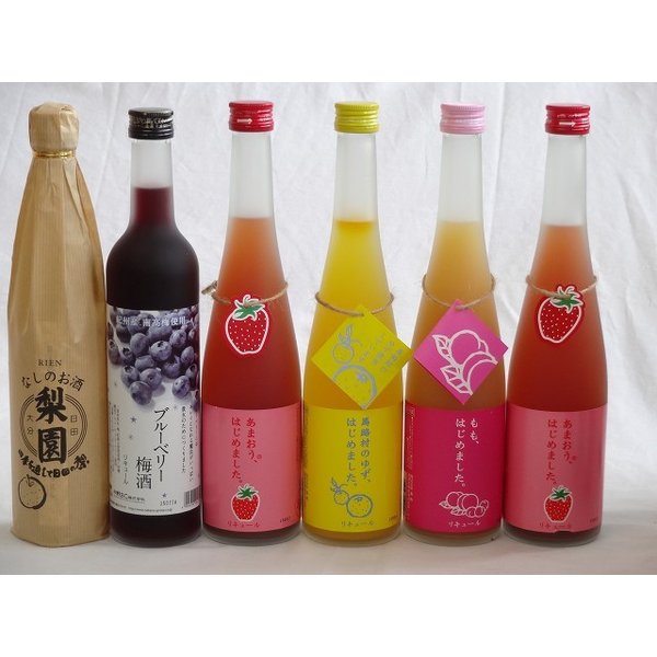 果実リキュール6本セット 紀州産 南高梅使用ブルーベリー梅酒 500ml（和歌山）・なしのお酒 梨園（りえん） 500ml 篠崎