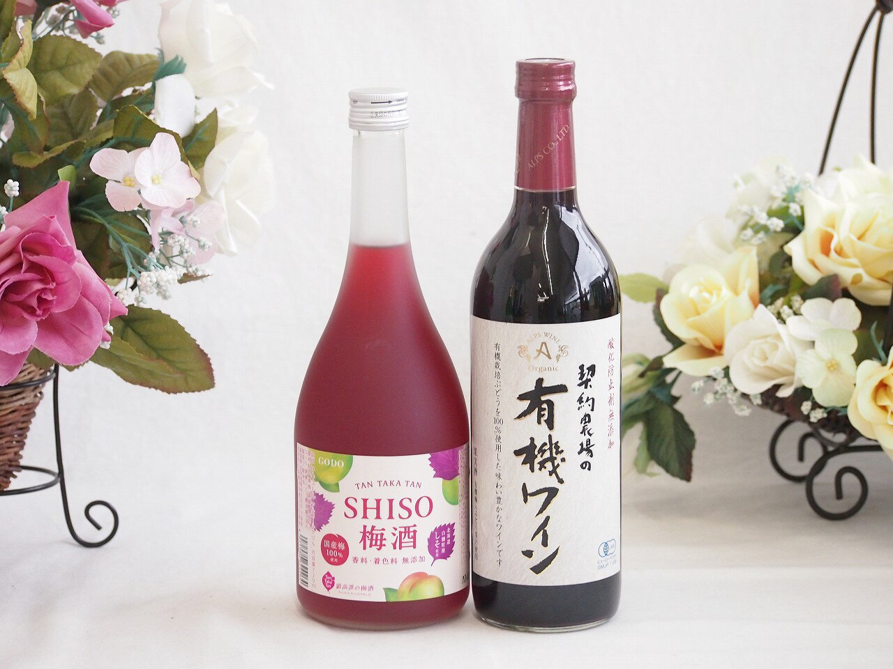 鍛高譚の梅酒と酸化防止剤無添加ワインセット(酸化防止剤無添加 契約農場の有機赤ワイン やや甘口(長野県)720ml鍛高譚梅酒720ml