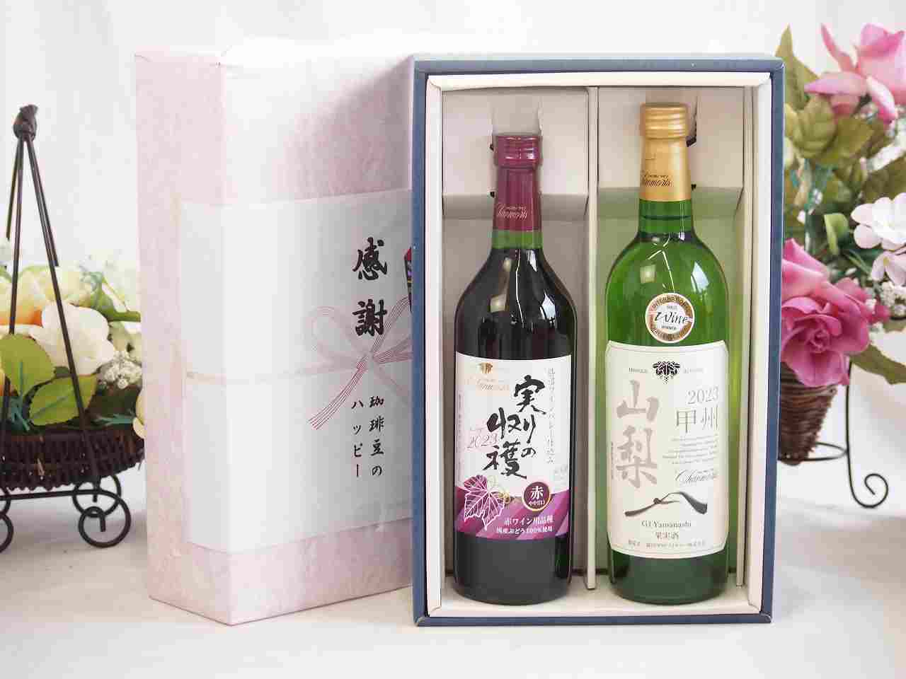 冬の贈り物お歳暮 感謝の贈り物ボックス 国産やや甘口赤ワインと国産ワインセット(山梨 甲州 白ワイン やわらかな辛口(山梨県)750mlヴィンテージ実りの収穫 赤ワイン720ml(4)