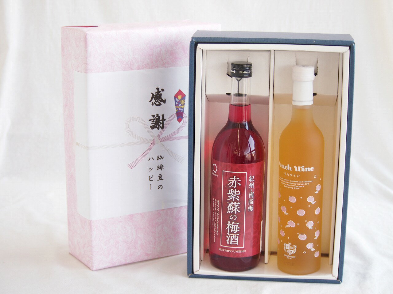 感謝の贈り物ボックス 鮮やかなルビー色赤紫蘇の梅酒と国産ワインセット(フルーツももワイン 高畠ワイナリー甘口(山形県)500ml和歌山県 赤紫蘇の梅酒12度 720ml