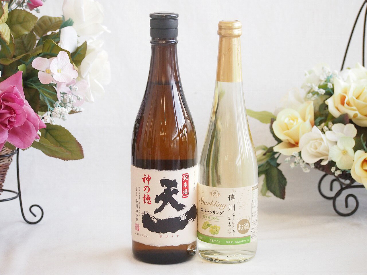 至福の地酒純米酒と国産ワインセット(信州シャインマスカット＆ナイアガラ スパークリングワインやや甘口(長野県)500ml早川酒造場 純米酒 (三重県)720ml sake-gets-17449631 贈り物本舗じざけや パッケージ画像