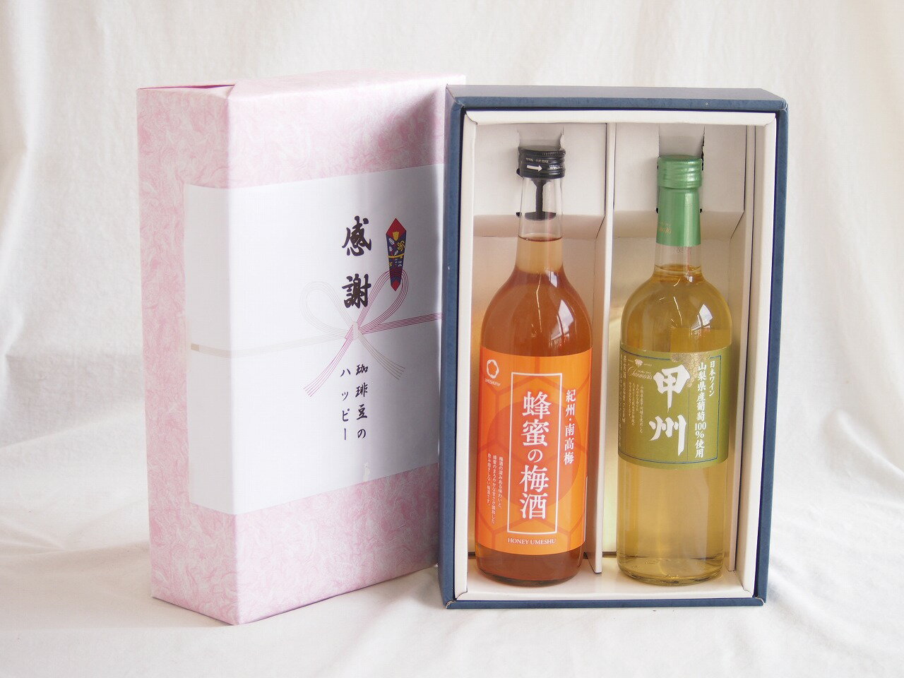 感謝の贈り物ボックス 和歌山産南高梅と国産蜂蜜の梅酒と国産ワインセット(山梨県産葡萄100％使用 甲州白ワイン やや辛口(山梨県)720ml和歌山県 蜂蜜の梅酒12度 720ml