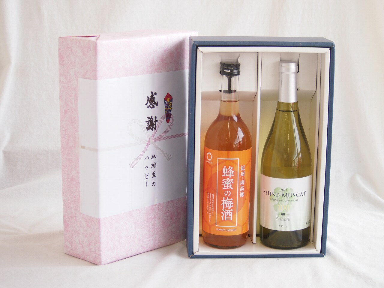 感謝の贈り物ボックス 和歌山産南高梅と国産蜂蜜の梅酒と国産ワインセット(シャインマスカット100白ワイン やや甘口(山梨県)750ml和歌山県 赤紫蘇の梅酒12度 720ml