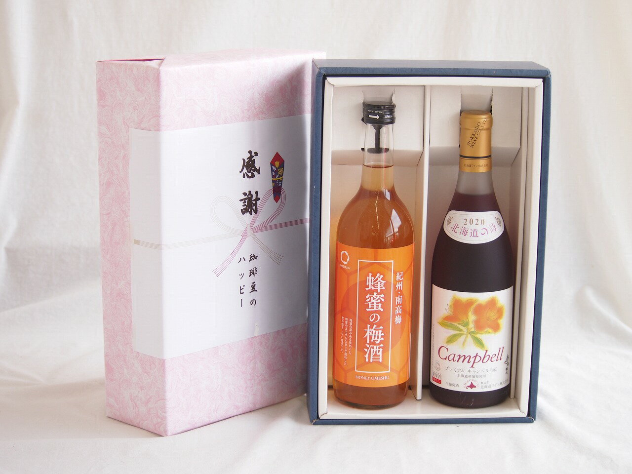 感謝の贈り物ボックス 和歌山産南高梅と国産蜂蜜の梅酒と国産ワインセット(北海道の詩 プレミアムキャ..