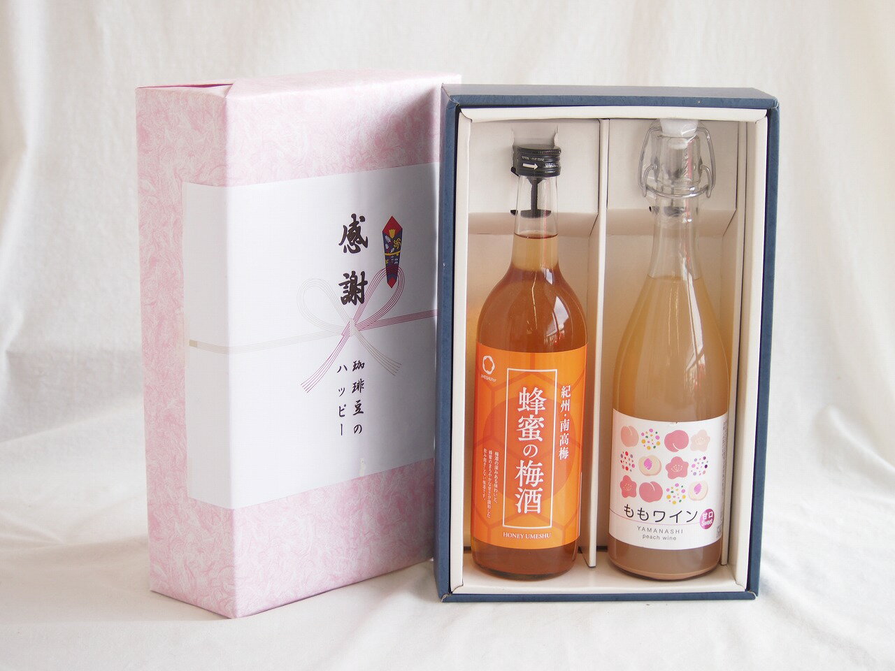 感謝の贈り物ボックス 和歌山産南高梅と国産蜂蜜の梅酒と国産ワインセット(山梨県産無濾過ももワイン 甘口(山梨県産)720ml和歌山県 蜂蜜の梅酒12度 720ml