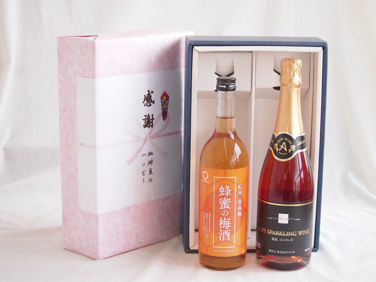 感謝の贈り物ボックス 和歌山産南高梅と国産蜂蜜の梅酒と国産ワインセット(塩尻コンコードスパークリングロゼワインやや甘口(長野県)720ml和歌山県 赤紫蘇の梅酒12度 720ml