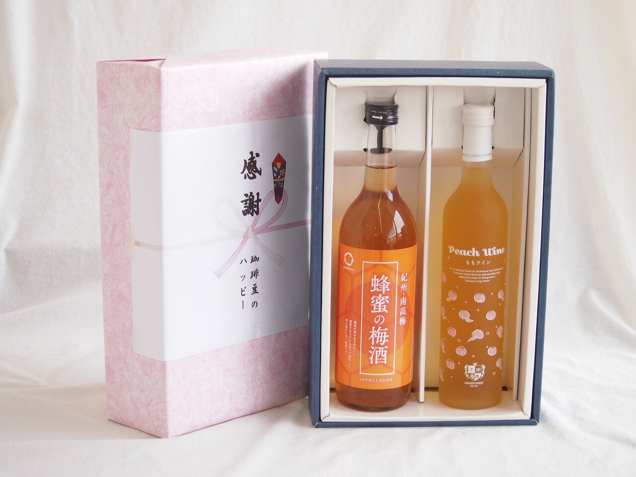 感謝の贈り物ボックス 和歌山産南高梅と国産蜂蜜の梅酒と国産ワインセット(フルーツももワイン 高畠ワイナリー甘口(山形県)500ml和歌山県 赤紫蘇の梅酒12度 720ml