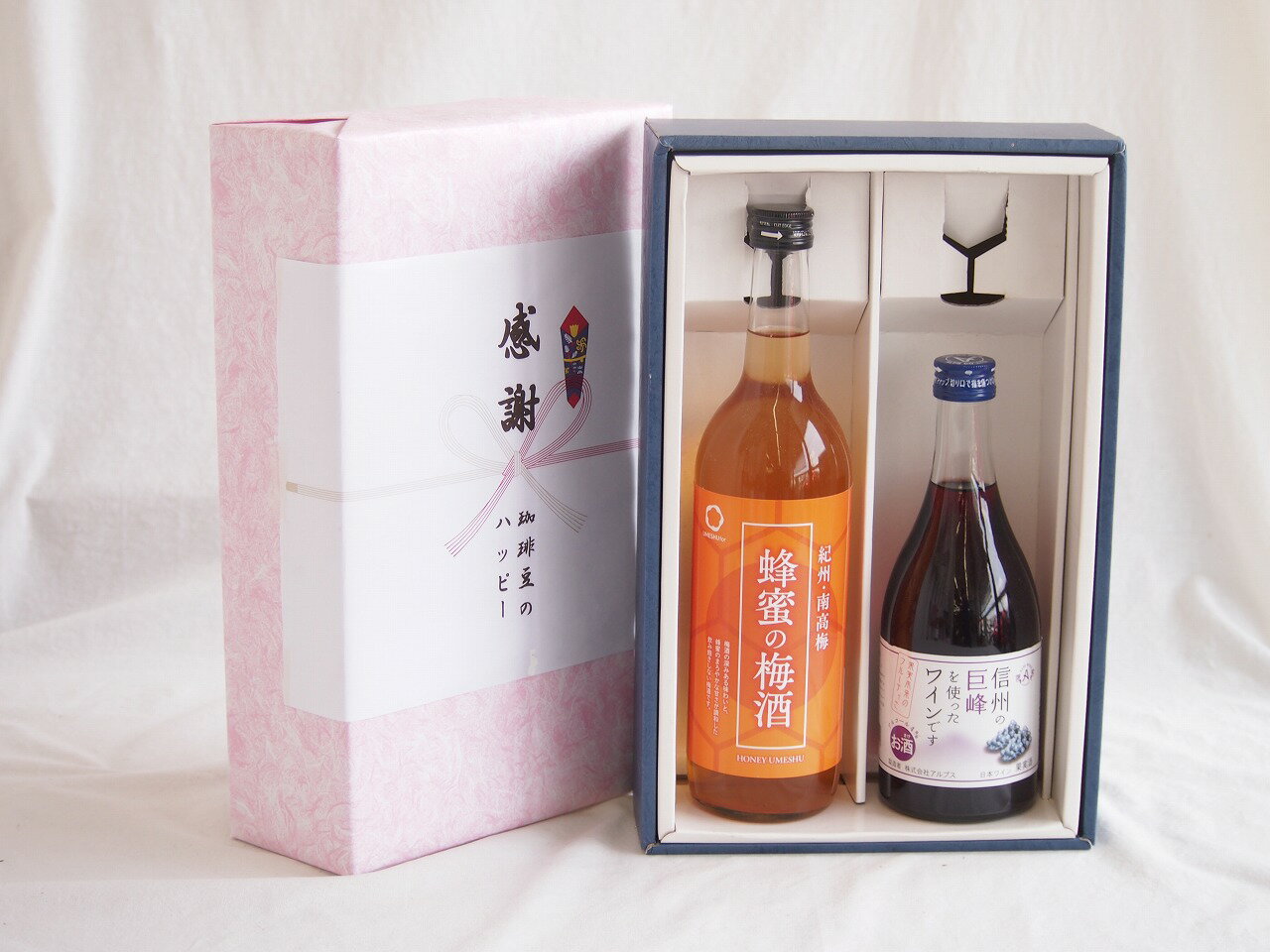 感謝の贈り物ボックス 和歌山産南高梅と国産蜂蜜の梅酒と国産ワインセット(信州の巨峰を使ったワインです甘口(長野県)500ml和歌山県 赤紫蘇の梅酒12度 720ml