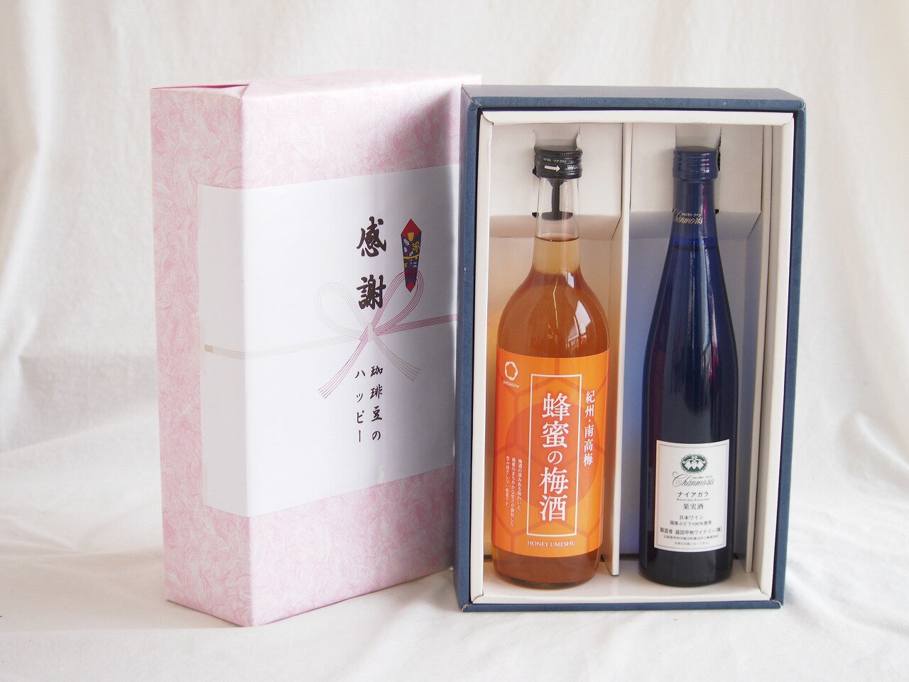 感謝の贈り物ボックス 和歌山産南高梅と国産蜂蜜の梅酒と国産ワインセット(シャンモリナイアガラ白ワイン (山梨県)500ml和歌山県 蜂蜜の梅酒12度 720ml