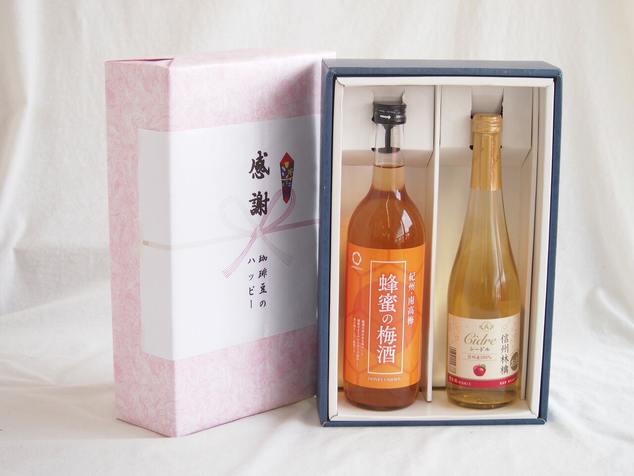 感謝の贈り物ボックス 和歌山産南高梅と国産蜂蜜の梅酒と国産ワインセット(信州りんごシードルワインやや甘口(長野県)500ml和歌山県 赤紫蘇の梅酒12度 720ml