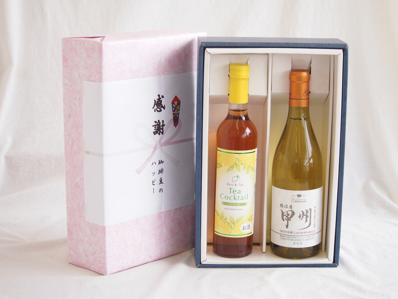 感謝の贈り物ボックス 紅茶カクテルと国産ワインセット(勝沼産 甲州 白ワイン やや甘口(山梨県)720mlテ..