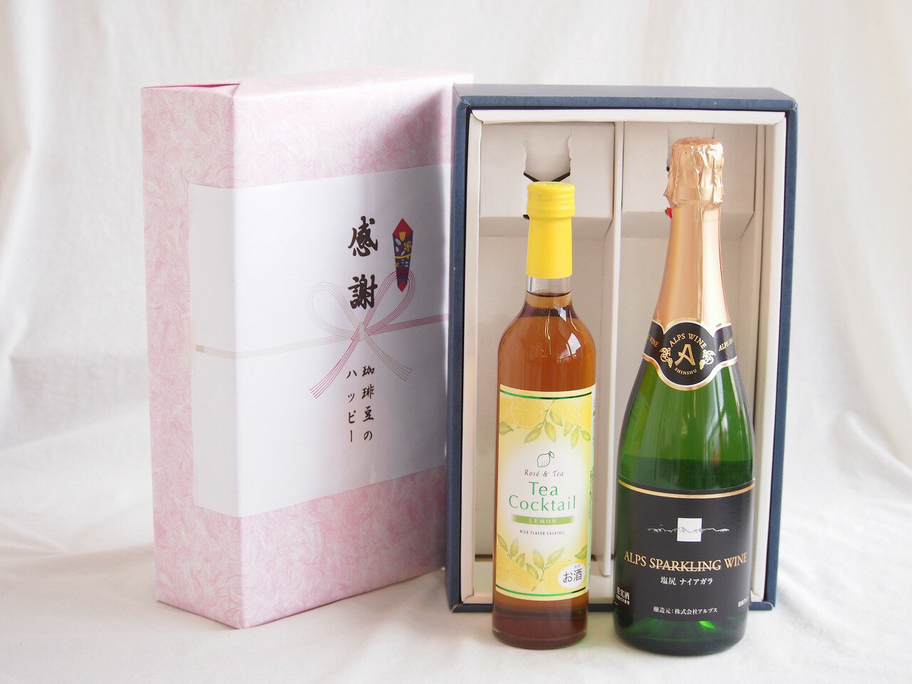感謝の贈り物ボックス 紅茶カクテルと国産ワインセット(塩尻ナイアガラスパークリング白ワインやや甘口..