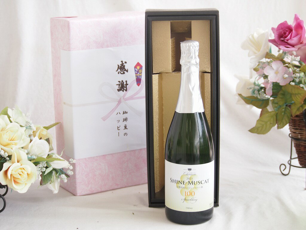 100%使用したやや甘口の白スパークリングワインです。アルコール度数は10%で、華やかさと飲みやすさを兼ね備えた一本です。味わいの特徴　香り：マスカットやクラウンメロンのようなゴージャスで芳醇な香り　口当たり：クリーミーな泡立ちとともに広がるジューシーな果実味　甘みと酸味のバランス：心地よい甘さと爽やかな酸味が絶妙に調和　全体の印象：まるでシャインマスカットをそのまま頬張ったような瑞々しさと上品さ　相性の良い料理　モッツァレラチーズ　アボカドと生ハムのサラダ　フルーツタルトやレアチーズケーキなどのデザートとも好相性 ギフトにもおすすめ　母の日や誕生日、ちょっとしたお祝いにもぴったりな華やかさ。見た目も味わいも贅沢なので、贈り物としても人気です。贈り物ギフトセット 山梨県産シャインマスカット100 スパークリング10度やや甘口 750ml×1本