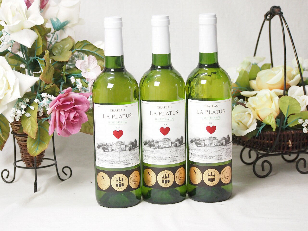 3本セット(ボルドー産トリプル金賞受賞白ワイン シャトー ラ プラテュス2024(フランス)) 750ml×3本