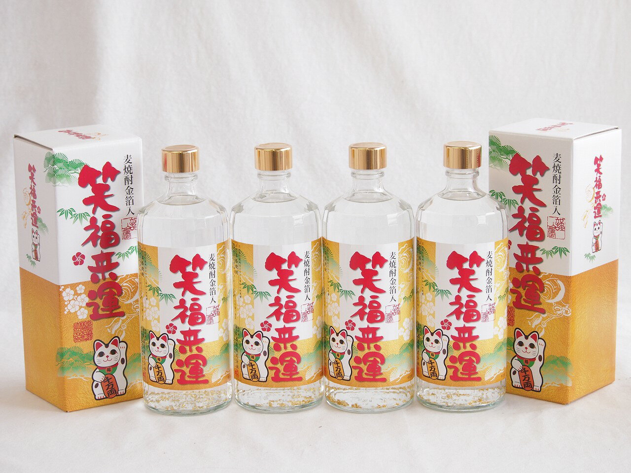 4本セット(麦焼酎金箔入 笑福来運 25度 (大分県)) 720ml×4本