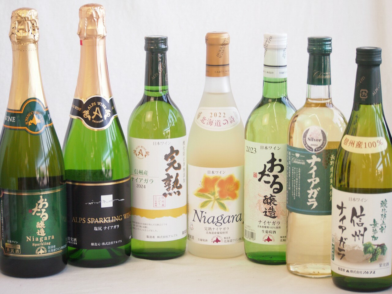 ナイアガラ葡萄フルーティーでフレッシュな風味ワイン7本セット(信州産完熟ナイアガラ 長野県産葡萄ナイアガラ 塩尻ナイアガラスパークリング おたるナイアガラスパークリングワイン 生葡萄おたる ナイアガラ 酸化防止剤無添加 信州ナイアガラ 生葡萄おたる完熟ナ