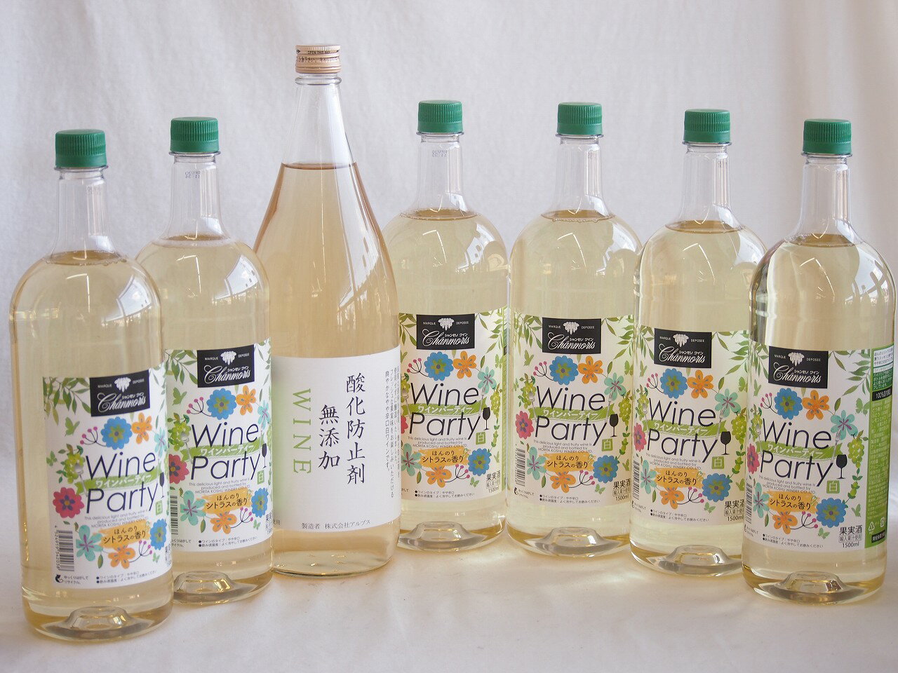 大容量ボトル7本セット(ワインパーティー 白ワイン やや辛口 酸化防止剤無添加 白ワイン やや辛口) 1500ml×6本 1800ml×1本