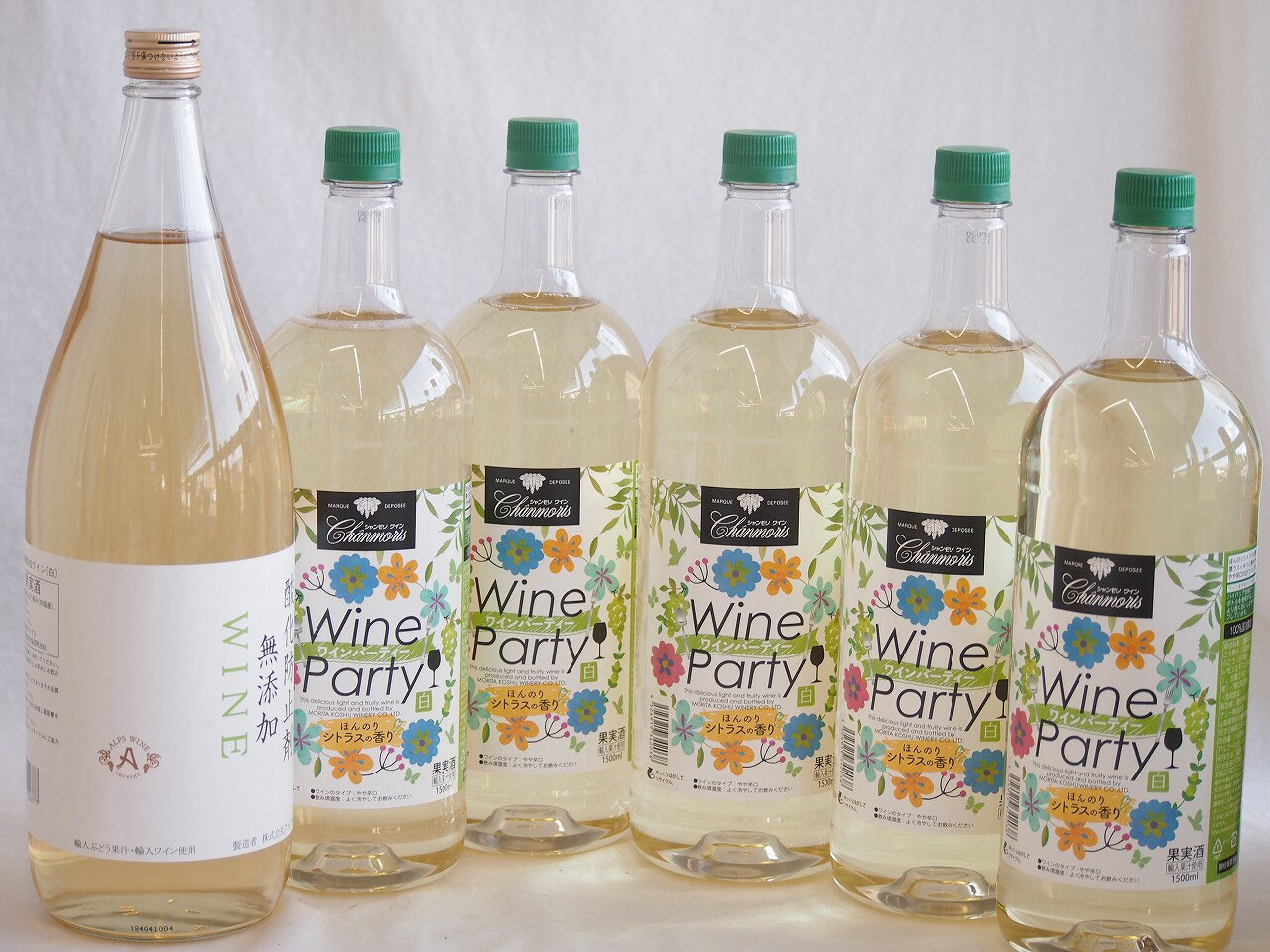 大容量ボトル6本セット(ワインパーティー 白ワイン やや辛口 酸化防止剤無添加 白ワイン やや辛口) 1500ml×5本 1800ml×1本