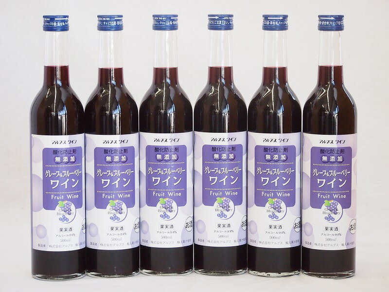 6本セット(果物ワイン グレープ&ブルーベリー alc.4%甘口) 500ml×6本