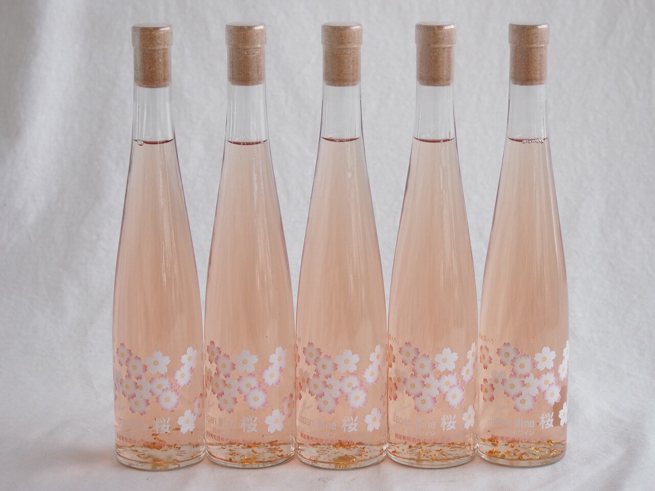 【最大2000円オフクーポン11日1:59迄】5本セット(ジャパンワイン桜 金箔入ほのかな甘味alco12.5度(山梨県)) 375ml×5本