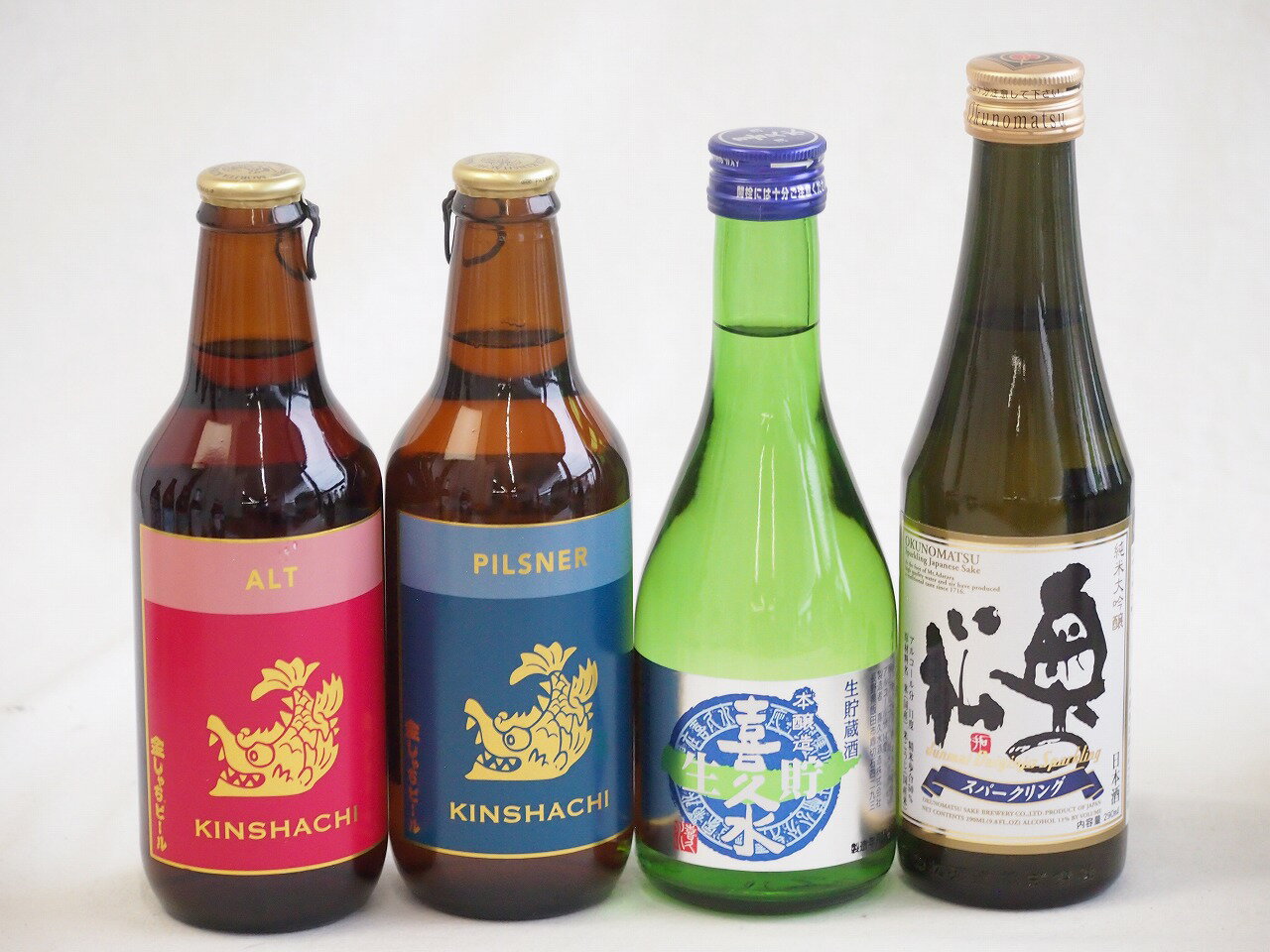スパークリング日本酒×クラフトビール×地酒4本セット(奥の松 純米大吟醸スパークリング（福島県） 喜久..
