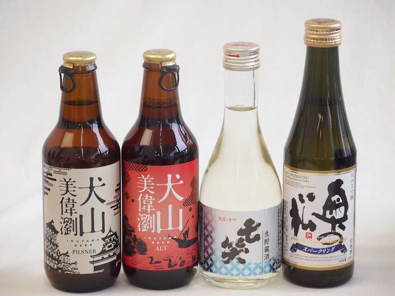 スパークリング日本酒×クラフトビール×地酒4本セット(奥の松 純米大吟醸スパークリング（福島県） 七笑..
