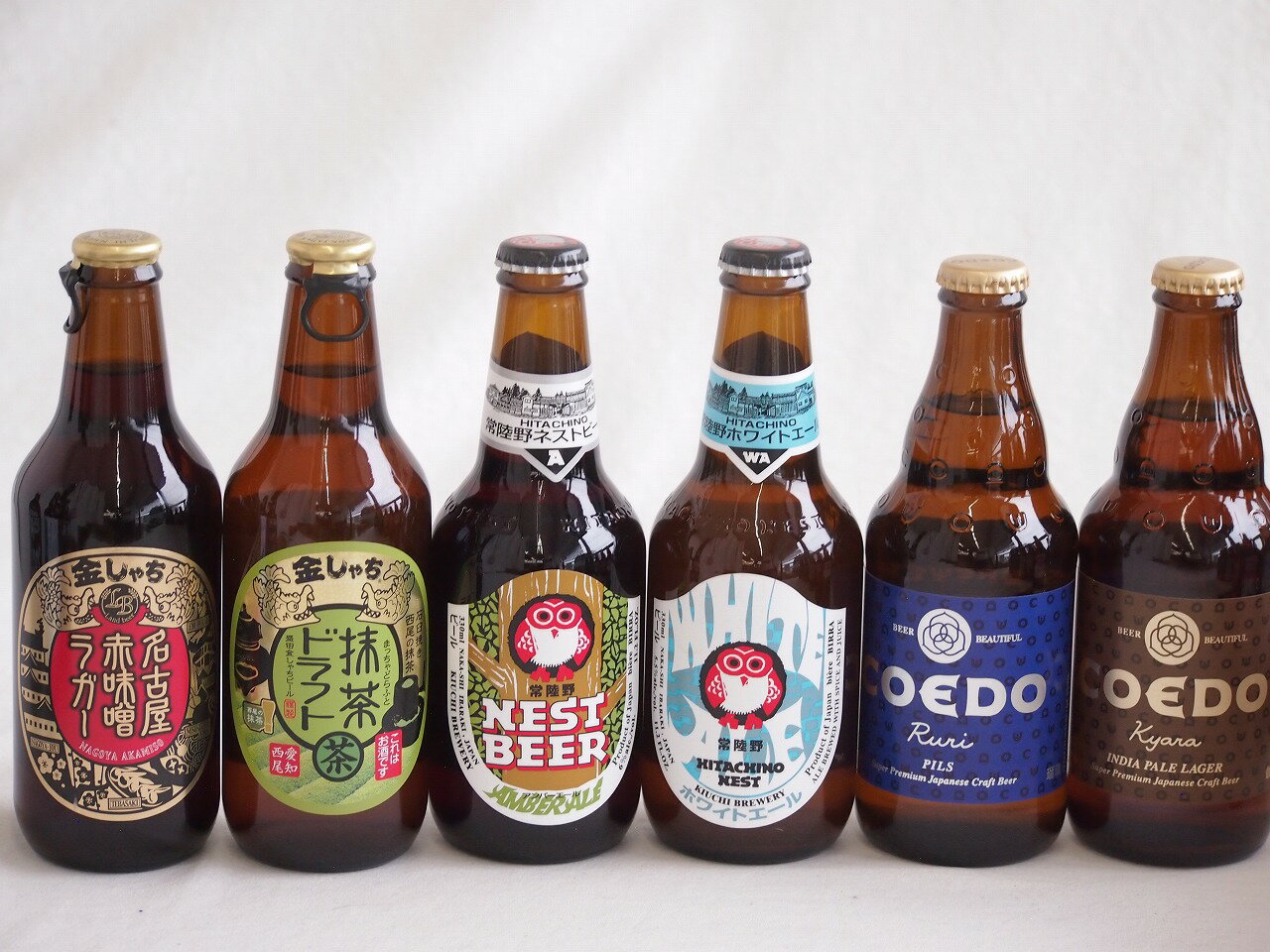 地域が生んだクラフトビール6本セット(金しゃちビール抹茶ドラフトalc6％(愛知県) 金しゃちビール名古屋赤味噌ラガーalc6％(愛知県) コエド ルリalc5.5％(埼玉県) コエド キャラalc5％(埼玉県) 常陸野 アンバーエールalc6％(茨城県