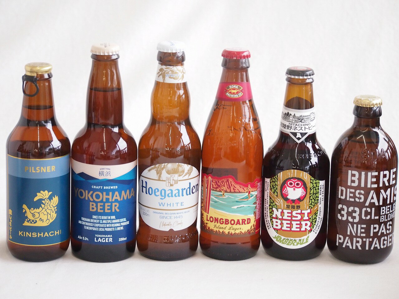 地域が生んだクラフトビール6本セット(金しゃちビールピルスナーalc5%(愛知県) 常陸野 アンバーエールalc6%(茨城県) 横浜ビール ラガーalc5%(神奈川県) ヒューガルデンホワイトalc5%(韓国) ロングボードアイランドラガーalc4.5%