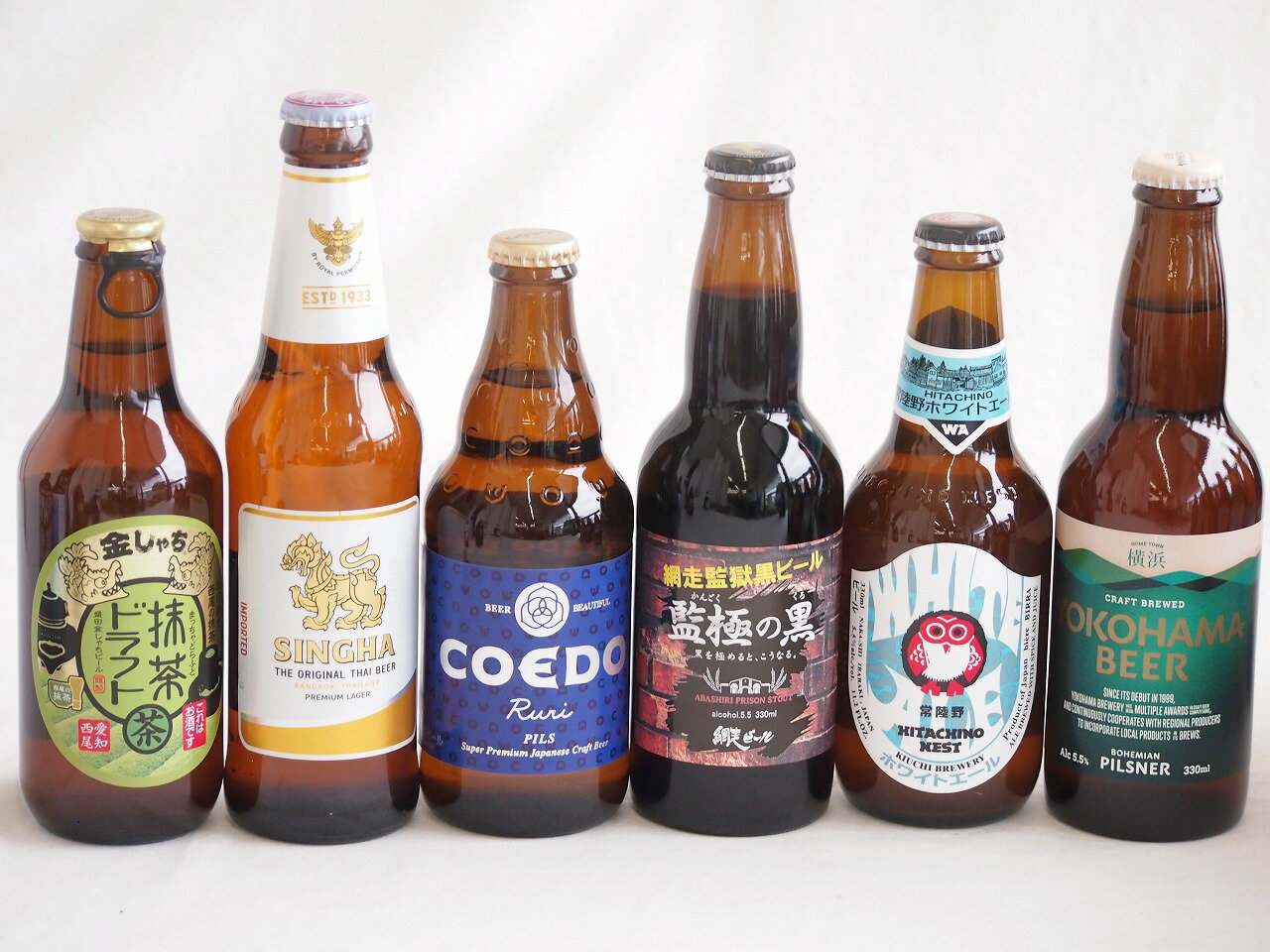 地域が生んだクラフトビール6本セット(網走ビール 監獄の黒alc5.5％(北海道) 金しゃちビール抹茶ドラフトalc6％(愛知県) コエド ルリalc5.5％(埼玉県) 常陸野 ホワイトエールalc5.5％(茨城県) 横浜ビール ピルスナーalc5.5％