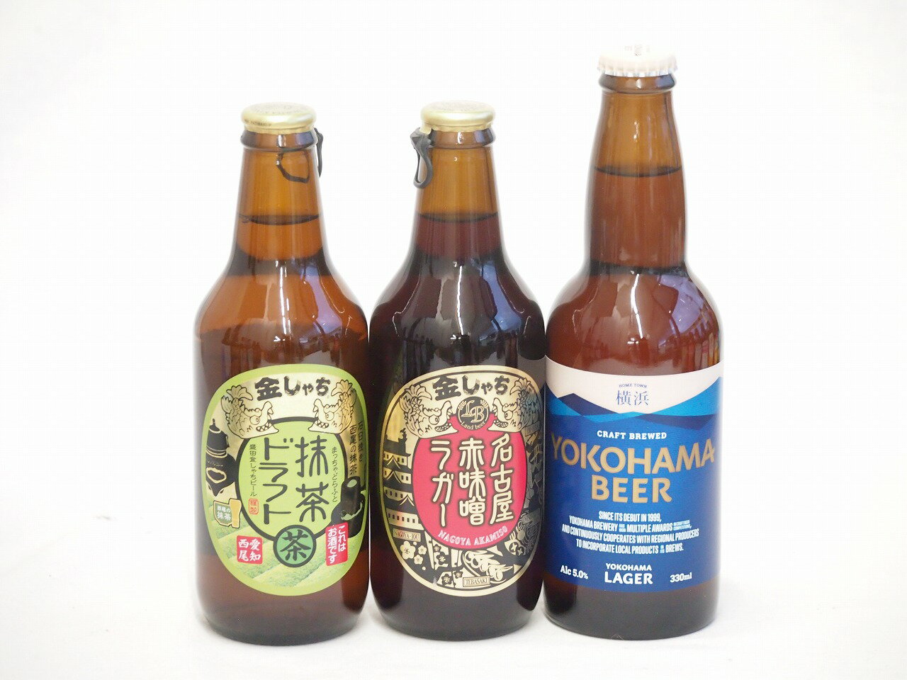 地域が生んだクラフトビール3本セット(金しゃちビール抹茶ドラフトalc6％(愛知県) 金しゃちビール名古屋赤味噌ラガーalc6％(愛知県) 横浜ビール ラガーalc5％(神奈川県)) 330ml×3本
