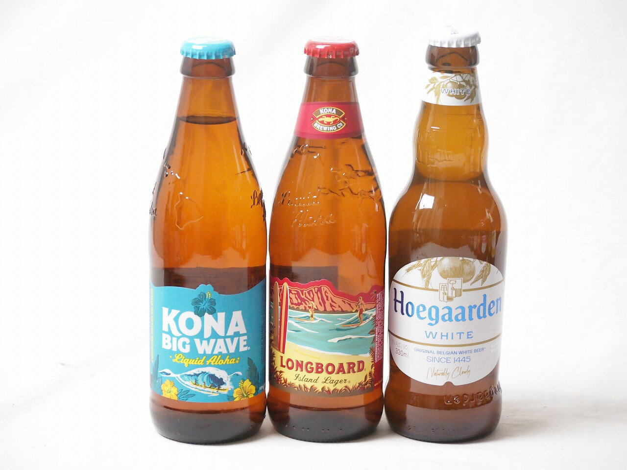 地域が生んだクラフトビール3本セット(ヒューガルデンホワイトalc5％(韓国) ロングボードアイランドラガーalc4.5％(アメリカ) ビッグウェーブゴールデンエールalc4.5％(アメリカ)) 330ml×1本 355ml×2本