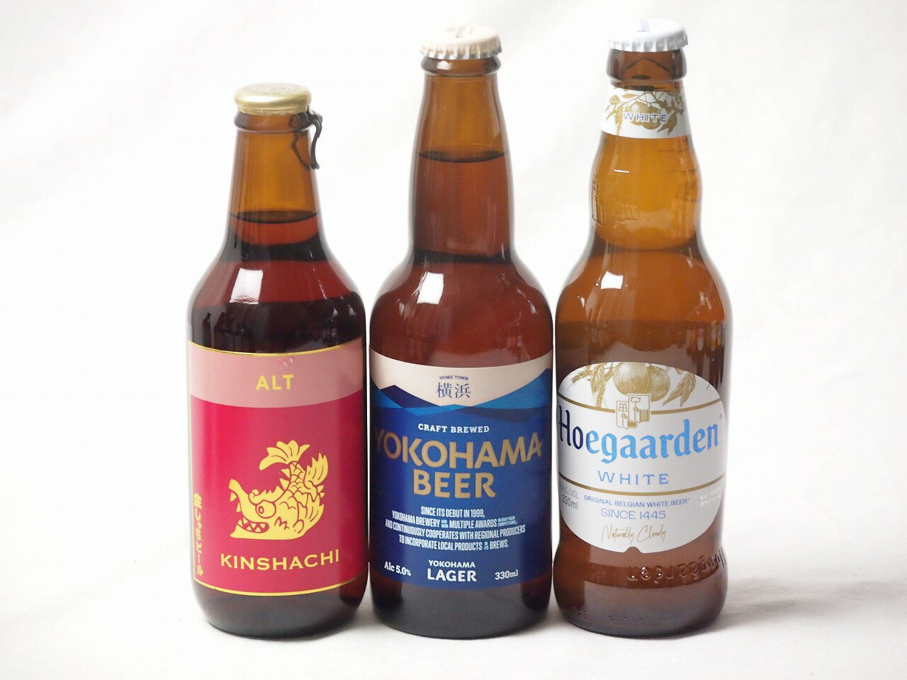 地域が生んだクラフトビール3本セット(金しゃちビール金鯱アルトalc5%(愛知県) 横浜ビール ラガーalc5%(神奈川県) ヒューガルデンホワイトalc5%(韓国)) 330ml×3本