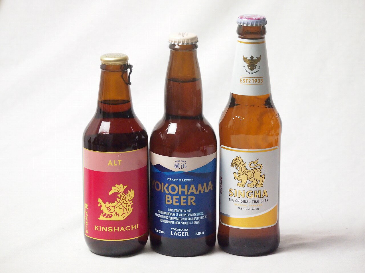 地域が生んだクラフトビール3本セット(金しゃちビール金鯱アルトalc5％(愛知県) 横浜ビール ラガーalc5％(神奈川県) シンハー(SINGHA)alc5％(タイ)) 330ml×3本