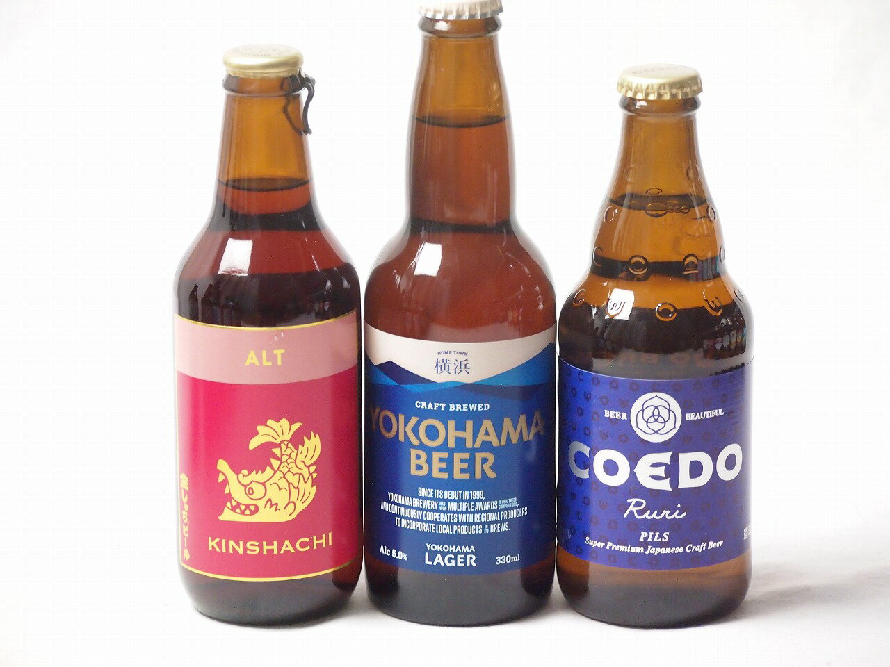 地域が生んだクラフトビール3本セット(金しゃちビール金鯱アルトalc5％(愛知県) コエド ルリalc5.5％(埼玉県) 横浜ビール ラガーalc5％(神奈川県)) 330ml×2本 333ml×1本