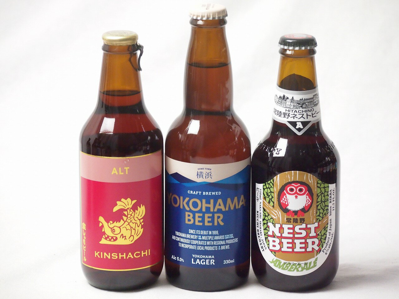 地域が生んだクラフトビール3本セット(金しゃちビール金鯱アルトalc5%(愛知県) 常陸野 アンバーエールalc6%(茨城県) 横浜ビール ラガーalc5%(神奈川県)) 330ml×3本