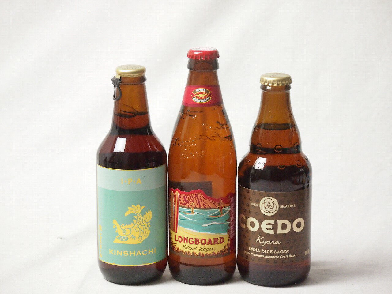 地域が生んだクラフトビール3本セット(金しゃちビールIPAalc7％(愛知県) コエド キャラalc5％(埼玉県) ロングボードアイランドラガーalc4.5％(アメリカ)) 330ml×1本 333ml×1本 355ml×1本