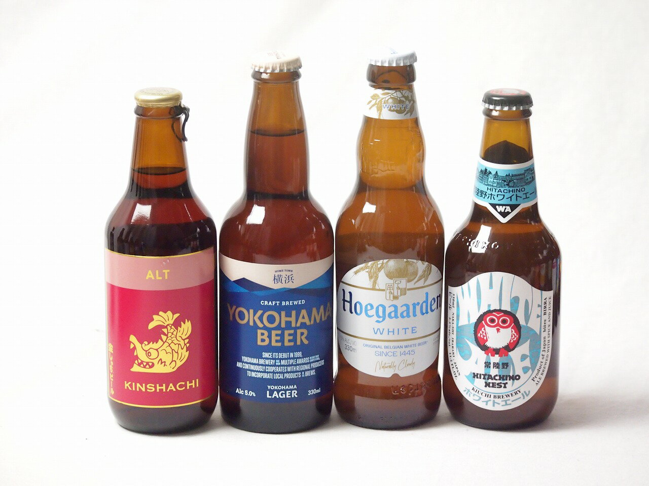 地域が生んだクラフトビール4本セット(金しゃちビール金鯱アルトalc5％(愛知県) 常陸野 ホワイトエールalc5.5％(茨城県) 横浜ビール ラガーalc5％(神奈川県) ヒューガルデンホワイトalc5％(韓国)) 330ml×4本
