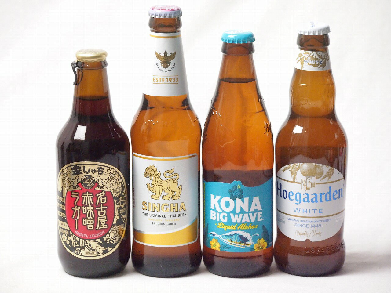 【最大2000円オフクーポン11日9:59迄】地域が生んだクラフトビール4本セット(金しゃちビール名古屋赤味噌ラガーalc6％(愛知県) ヒューガルデンホワイトalc5％(韓国) シンハー(SINGHA)alc5％(タイ) ビッグウェーブゴールデンエールalc4.5％(アメリカ)) 330ml×3本