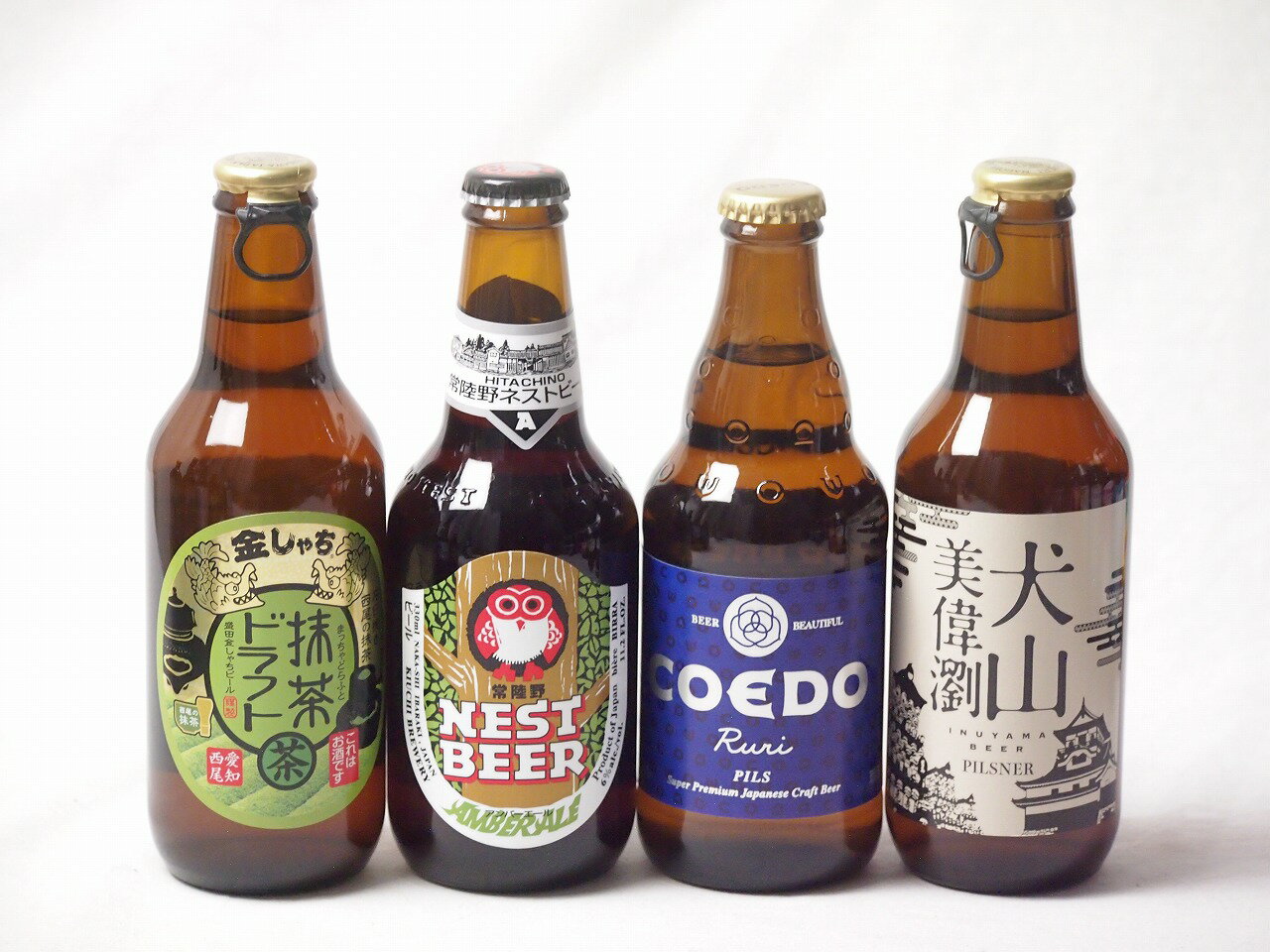 地域が生んだクラフトビール4本セット(金しゃちビール抹茶ドラフトalc6％(愛知県) 金しゃちビール 犬山美偉瀏ピルスナーalc5％(愛知県) コエド ルリalc5.5％(埼玉県) 常陸野 アンバーエールalc6％(茨城県)) 330ml×3本 333m
