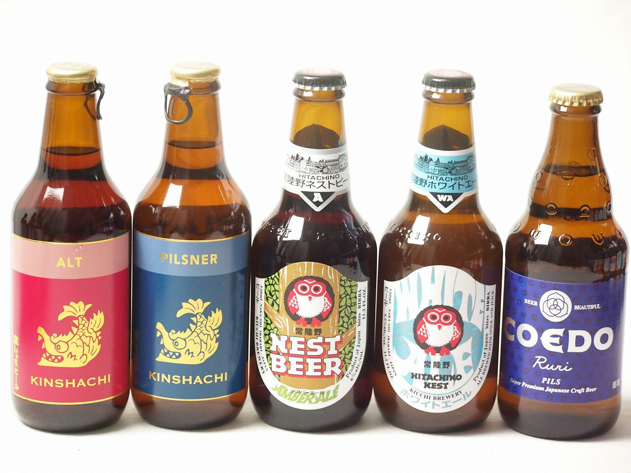 地域が生んだクラフトビール5本セット(金しゃちビールピルスナーalc5％(愛知県) 金しゃちビール金鯱アルトalc5％(愛知県) コエド ルリalc5.5％(埼玉県) 常陸野 アンバーエールalc6％(茨城県) 常陸野 ホワイトエールalc5.5％(茨城