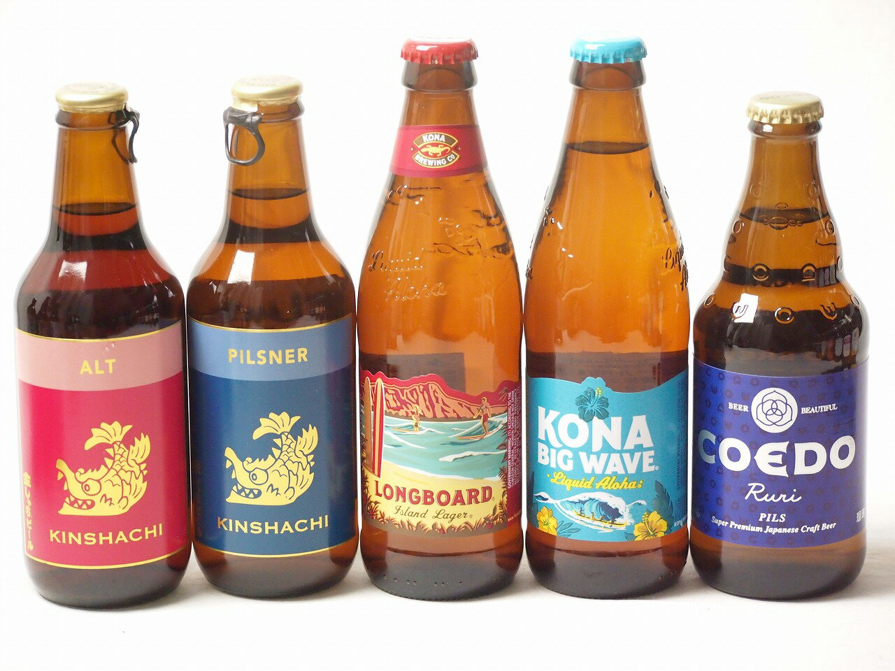 地域が生んだクラフトビール5本セット(金しゃちビールピルスナーalc5％(愛知県) 金しゃちビール金鯱アルトalc5％(愛知県) コエド ルリalc5.5％(埼玉県) ロングボードアイランドラガーalc4.5％(アメリカ) ビッグウェーブゴールデンエー