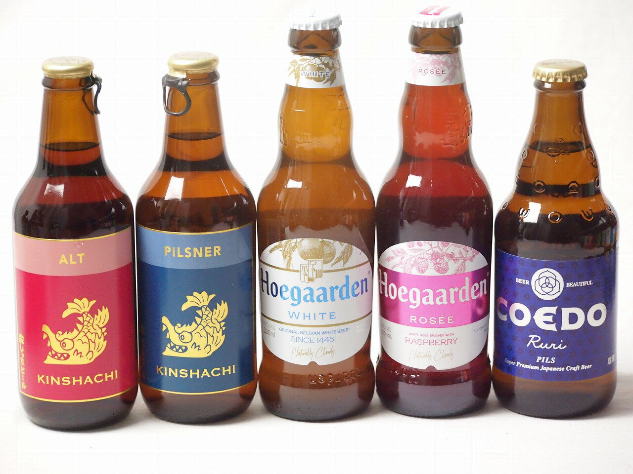 地域が生んだクラフトビール5本セット(金しゃちビールピルスナーalc5％(愛知県) 金しゃちビール金鯱アルトalc5％(愛知県) コエド ルリalc5.5％(埼玉県) ヒューガルデンホワイトalc5％(韓国) ヒューガルデンロゼalc3％(韓国)) 33