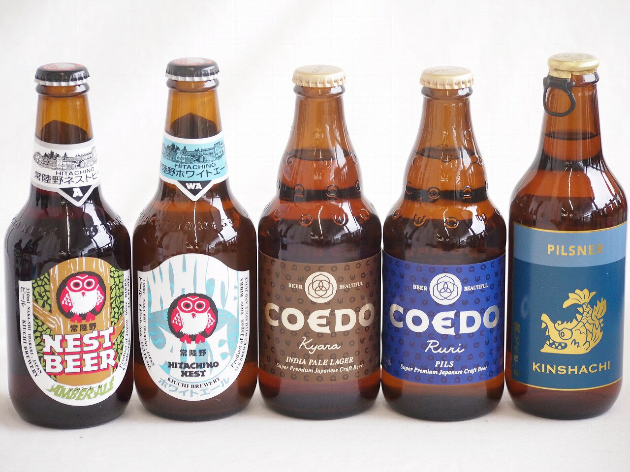 地域が生んだクラフトビール5本セット(金しゃちビールピルスナーalc5％(愛知県) コエド ルリalc5.5％(埼玉県) コエド キャラalc5％(埼玉県) 常陸野 アンバーエールalc6％(茨城県) 常陸野 ホワイトエールalc5.5％(茨城県)) 3