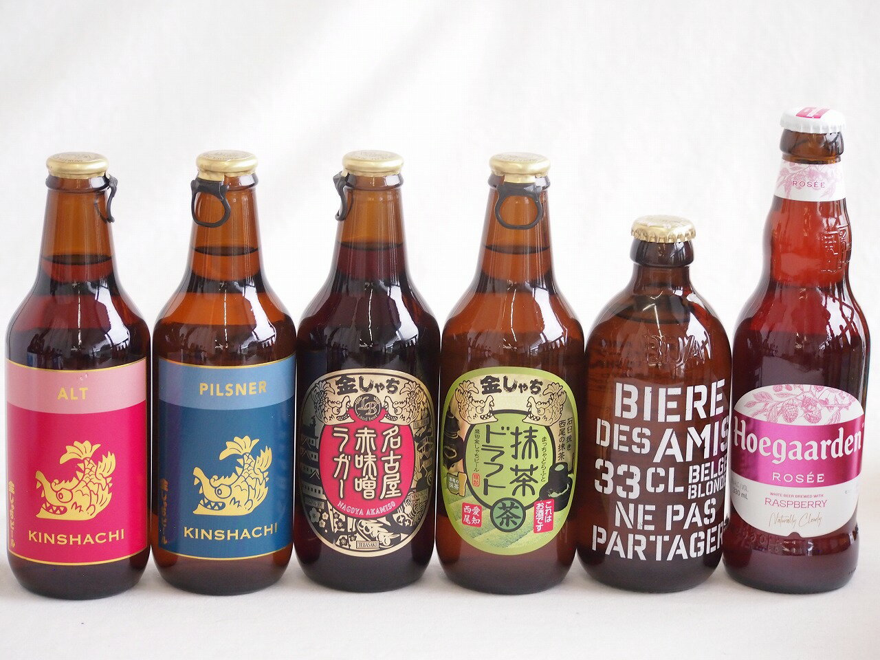 地域が生んだクラフトビール6本セット(金しゃちビール抹茶ドラフトalc6％(愛知県) 金しゃちビールピルスナーalc5％(愛知県) 金しゃちビール名古屋赤味噌ラガーalc6％(愛知県) 金しゃちビール金鯱アルトalc5％(愛知県) ヒューガルデンロゼal