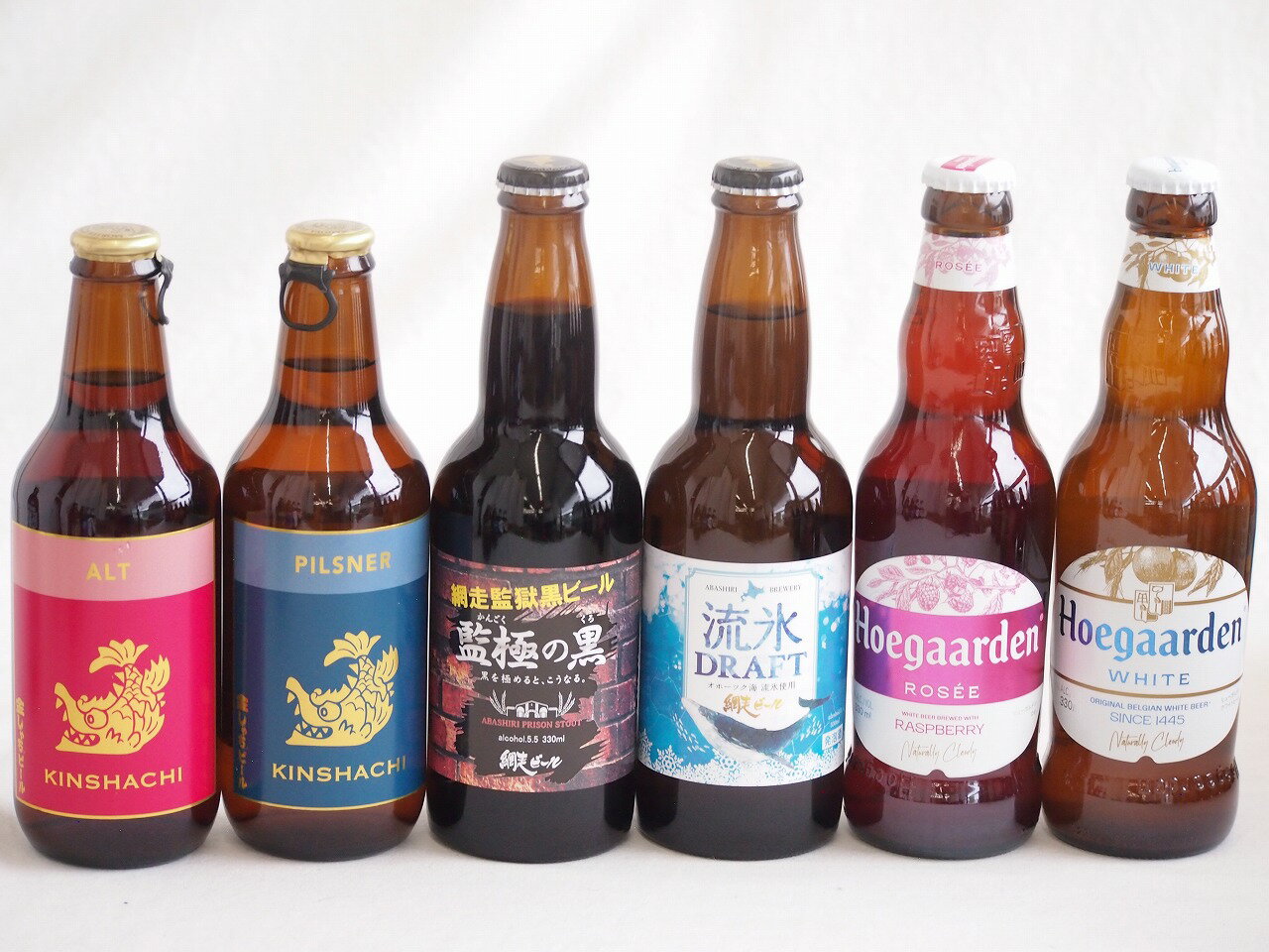 地域が生んだクラフトビール6本セット(網走ビール 流氷ドラフトalc5％(北海道) 網走ビール 監獄の黒alc5.5％(北海道) 金しゃちビールピルスナーalc5％(愛知県) 金しゃちビール金鯱アルトalc5％(愛知県) ヒューガルデンホワイトalc5％