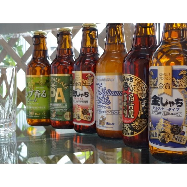 贈り物本舗じざけやのクラフトビールパーティ6本セット　プラチナエール330ml　金しゃちピルスナー330ml×2　金しゃちアルト330ml　常陸野ネストアンバーエール330ml　常陸野ネストホワイトエール330ml｜アングル2