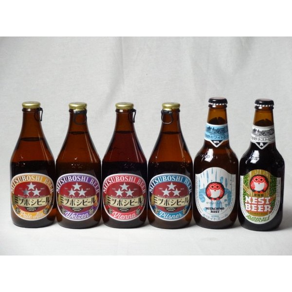 クラフトビールパーティ6本セット　常陸野ネストアンバーエール330ml　常陸野ネストホワイトエール330ml　ミツボシヴァイツェン330ml　ミツボシウィンナスタイルラガー330ml　ミツボシピルスナー330ml　ミツボシペールエール330ml